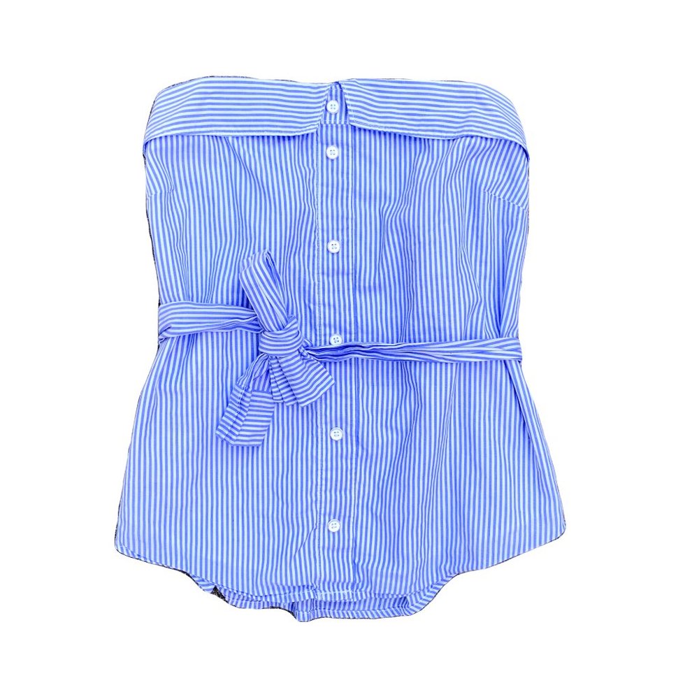 {Anthropologie} Alanna Pinstripe Strapless Blouse